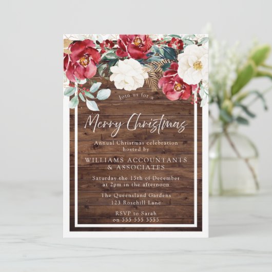 Rustic Wood Floral Jolly Merry kerst Kaart (Staand voorkant)