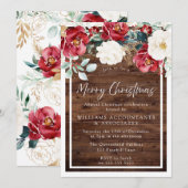 Rustic Wood Floral Jolly Merry kerst Kaart (Voorkant / Achterkant)