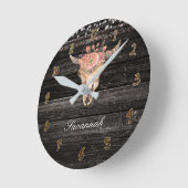 Rustic Wood Floral Koe Skull Horns Ronde Klok (Hoek)