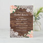 Rustic Wood Floral Lace Bridal Shower Kaart (Staand voorkant)