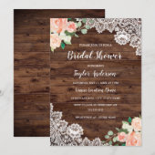 Rustic Wood Floral Lace Bridal Shower Kaart (Voorkant / Achterkant)