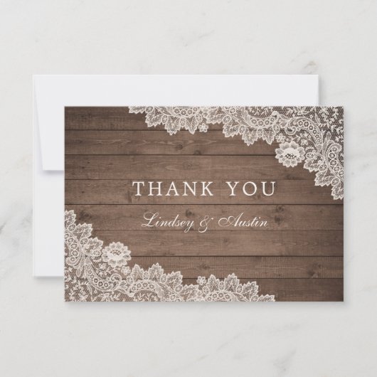 Rustic Wood Floral Lace Wedding Bedankt (Voorkant)