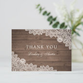 Rustic Wood Floral Lace Wedding Bedankt (Staand voorkant)
