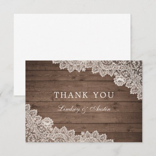 Rustic Wood Floral Lace Wedding Bedankt (Voorkant / Achterkant)