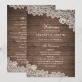 Rustic Wood Floral Lace Wedding Programme Programmakaart (Voorkant / Achterkant)