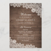 Rustic Wood Floral Lace Wedding Programme Programmakaart (Voorkant)
