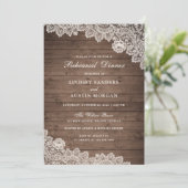 Rustic Wood Floral Lace Wedding Rehearsal Dinner Kaart (Staand voorkant)