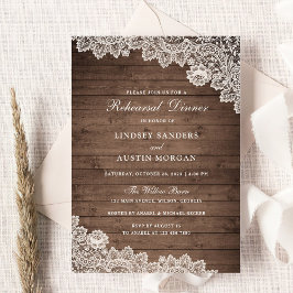 Rustic Wood Floral Lace Wedding Rehearsal Dinner Kaart