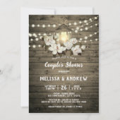 Rustic Wood Floral Lantern Lights Couple's Shower Kaart (Voorkant)