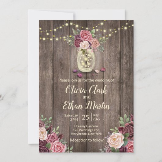 Rustic Wood Floral Mason Jar Kaart (Voorkant)