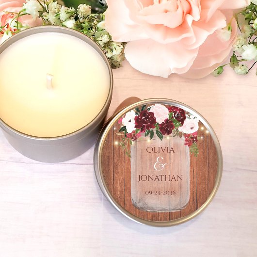 Rustic Wood Floral Mason Jar Lights Wedding Ronde Sticker