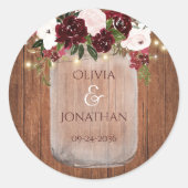 Rustic Wood Floral Mason Jar Lights Wedding Ronde Sticker (Voorkant)