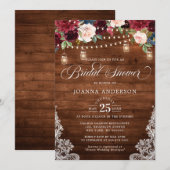 Rustic Wood Floral Mason Jar Vrijgezellenfeest Kaart (Voorkant / Achterkant)