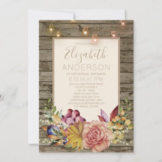 Rustic Wood Floral Mason Jar VRIJGEZELLENFEEST Kaart (Voorkant)