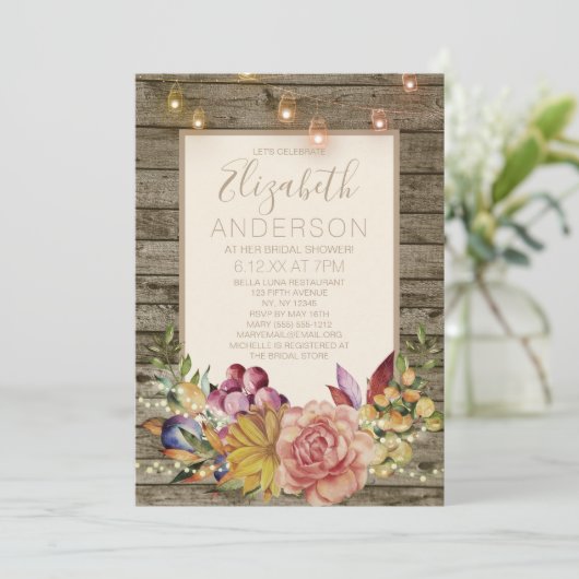 Rustic Wood Floral Mason Jar VRIJGEZELLENFEEST Kaart (Staand voorkant)