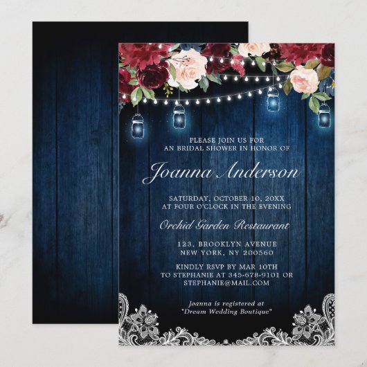 Rustic Wood Floral Mason Jar Vrijgezellenfeest Kaart (Voorkant / Achterkant)