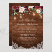 Rustic Wood Floral Mason Jar Vrijgezellenfeest Kaart (Voorkant / Achterkant)