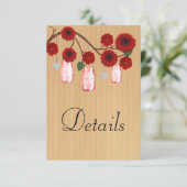 Rustic Wood Floral Mason Jar Wedding Details Informatiekaartje (Staand voorkant)