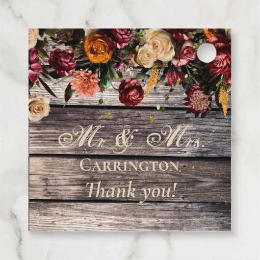 Rustic Wood Floral Mr & Mrs Wedding Bedankjes Labels (Achterkant)