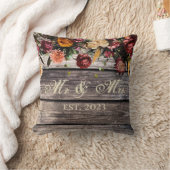 Rustic Wood Floral Mr & Mrs Wedding Keepslag Kussen (Deken)