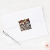 Rustic Wood Floral Mr & Mrs Wedding Vierkante Sticker (Envelop)