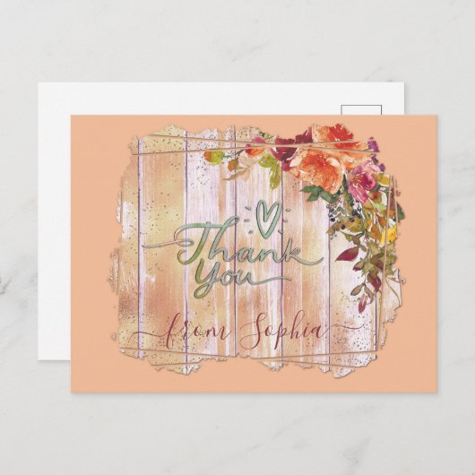 Rustic Wood Floral Naam toevoegen Hartelijk dank Briefkaart (Voorkant / Achterkant)
