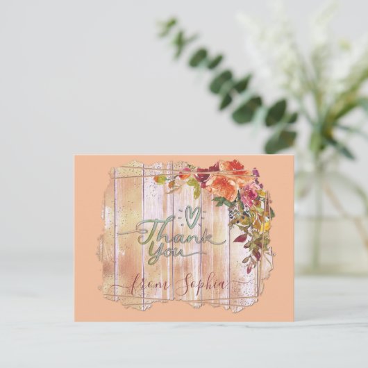 Rustic Wood Floral Naam toevoegen Hartelijk dank Briefkaart (Staand voorkant)