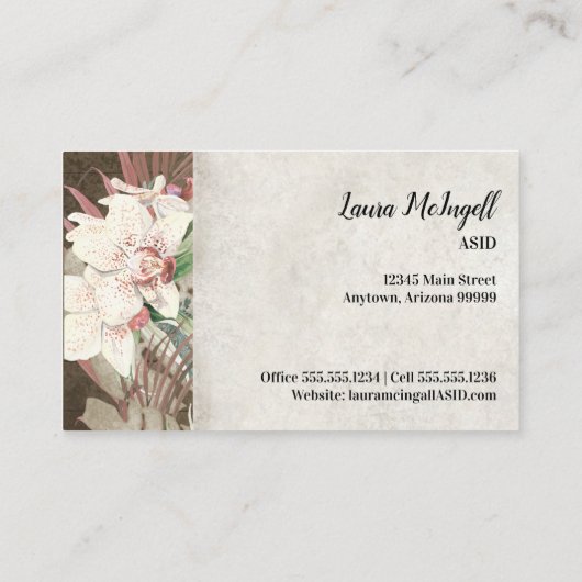 Rustic Wood Floral Orchid Elegant Foliage Greenery Visitekaartje (Achterkant)