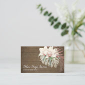 Rustic Wood Floral Orchid Elegant Foliage Greenery Visitekaartje (Staand voorkant)