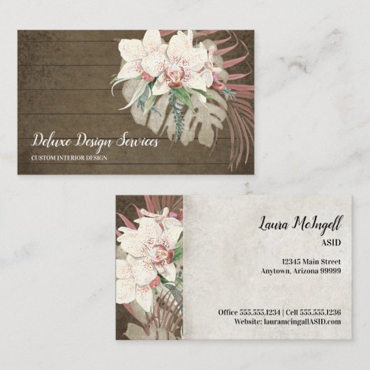 Rustic Wood Floral Orchid Elegant Foliage Greenery Visitekaartje (Voorkant / Achterkant)