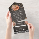Rustic Wood Floral Pumpkin herfst bruiloft All In One Uitnodiging (Afscheurbaar)
