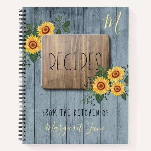 Rustic Wood Floral | Recept-boek voor Chef-monogra Notitieboek (Voorkant)
