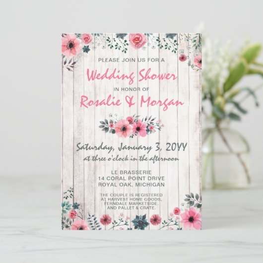 Rustic Wood Floral Roos Country Wedding Shower Kaart (Staand voorkant)
