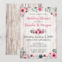 Rustic Wood Floral Roos Country Wedding Shower Kaart