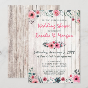 Rustic Wood Floral Roos Country Wedding Shower Kaart