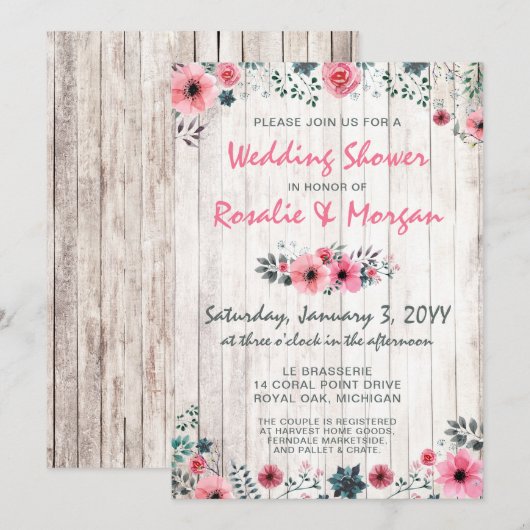 Rustic Wood Floral Roos Country Wedding Shower Kaart (Voorkant / Achterkant)