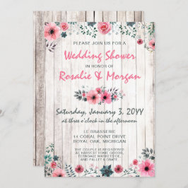 Rustic Wood Floral Roos Country Wedding Shower Kaart