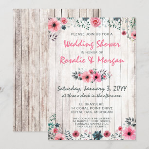 Rustic Wood Floral Roos Country Wedding Shower Kaart