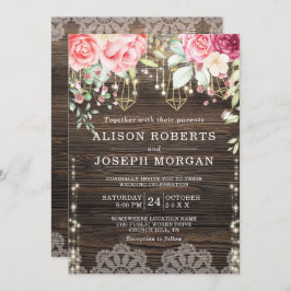 Rustic Wood Floral String-lampjes Weddenschap Kaart