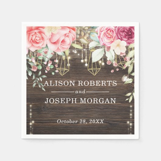 Rustic Wood Floral String-lampjes Weddenschap Servet (Voorkant)