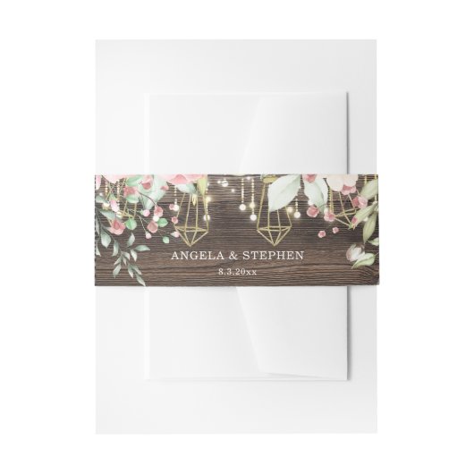 Rustic Wood Floral String-lampjes Weddenschap Uitnodigingen Wikkel (Voorkant Voorbeeld)