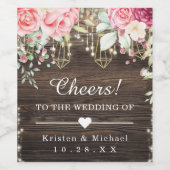 Rustic Wood Floral String-lampjes Weddenschap Wijn Etiket (Enkel label)