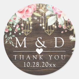 Rustic Wood Floral String-lichten Bindend Dank u Ronde Sticker