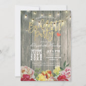 Rustic Wood Floral String Light Bachelorette Party Kaart (Voorkant)