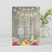 Rustic Wood Floral String Light Bachelorette Party Kaart (Staand voorkant)