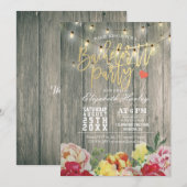 Rustic Wood Floral String Light Bachelorette Party Kaart (Voorkant / Achterkant)