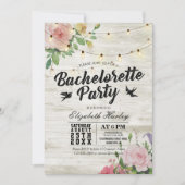 Rustic Wood Floral String Light Bachelorette Party Kaart (Voorkant)
