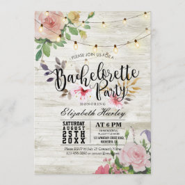Rustic Wood Floral String Light Bachelorette Party Kaart