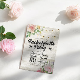 Rustic Wood Floral String Light Bachelorette Party Kaart