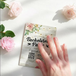 Rustic Wood Floral String Light Bachelorette Party Kaart